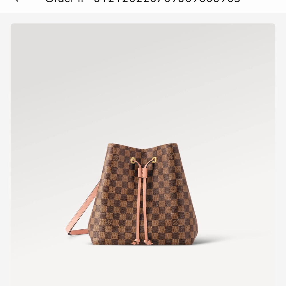 Louis Vuitton Brown Damier Canvas Drawstring Bucket Bag with Pink Trim